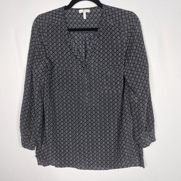 Joie Small S Black Blue Nepal Medallion Tile Printed Silk Blouse 3/4 Sleeves - Picture 1 of 8